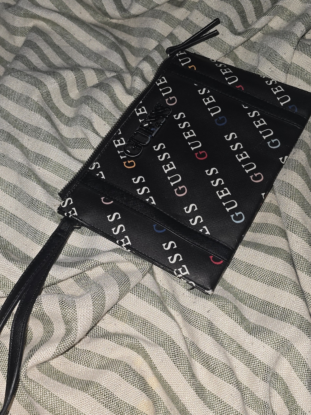 Guess Black Wristlet with Multicolor Logo Print